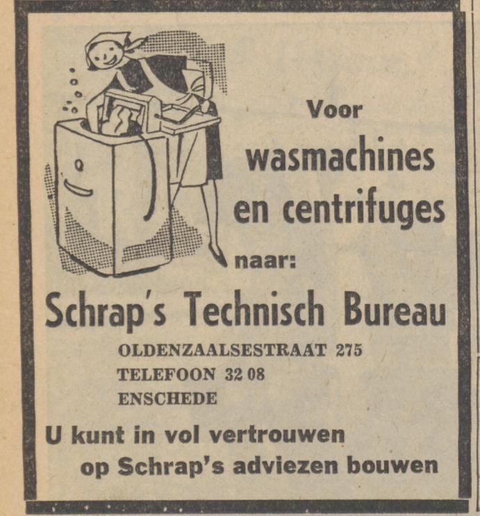 Oldenzaalsestraat 275 Technisch Bureau Schrap advertentie Tubantia 29-1-1960.jpg