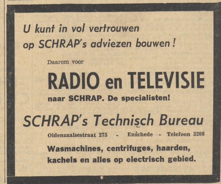 Oldenzaalsestraat 275 Technisch Bureau Schrap advertentie Tubantia 13-6-1959.jpg