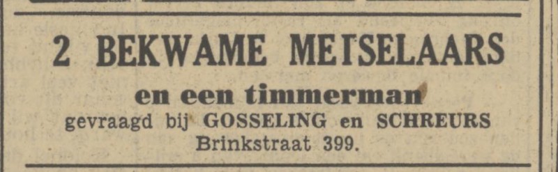 Brinkstraat 399 Gosseling en Schreurs advertentie Tubantia 17-1-1951.jpg