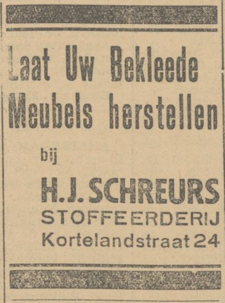 Kortelandstraat 24 H.J. Schreurs stoffeerderij advertentie Tubantia 29-9-1931.jpg