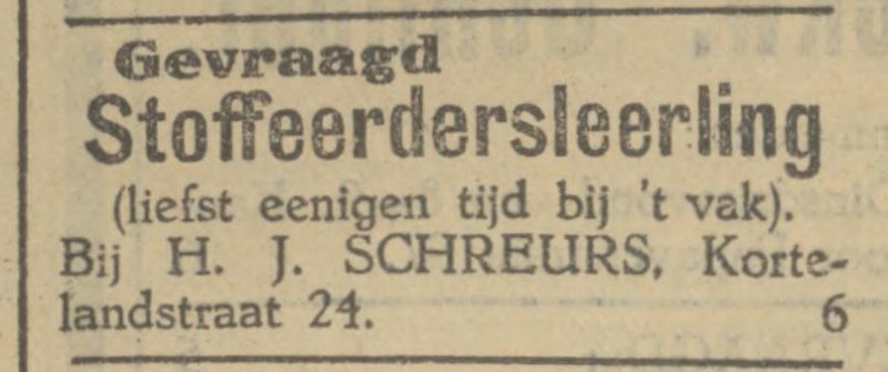 Kortelandstraat 24 H.J. Schreurs stoffeerderij advertentie Tubantia 3-6-1929.jpg