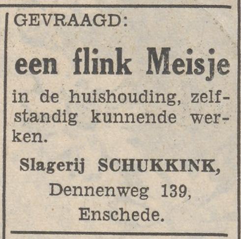 Dennenweg 139 Slagerij Schukkink advertentie Tubantia 15-8-1953.jpg
