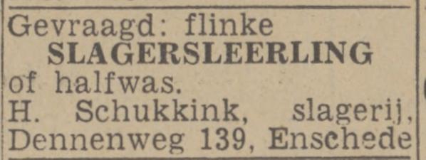 Dennenweg 139 Slagerij H. Schukkink advertentie Twentsch nieuwsblad 23-2-1943.jpg