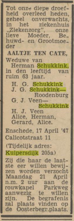 Kuipersdijk 205a H.G. Schukkink advertentie Tubantia 18-4-1947.jpg