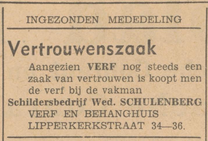 Lipperkerkstraat 34-36 Schildersbedrijf Wed. Schulenberg advertentie Tubantia 14-7-1948.jpg