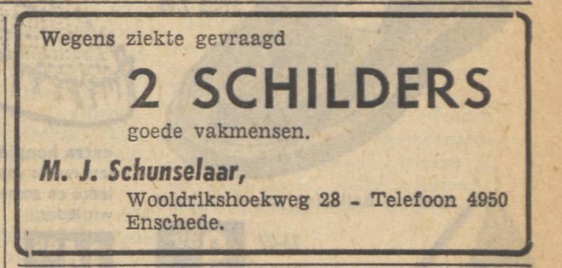 Wooldrikshoekweg 28 M.J. Schunselaar advertentie Tubantia 23-5-1958.jpg