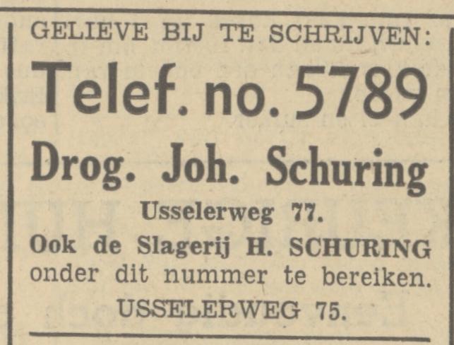 Usselerweg 77 Joh. Schuring drogisterij advertentieTubantia 24-11-1937.jpg