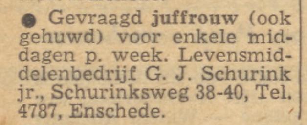 Schurinksweg 38-40 Levensmiddelenbedrijf G.J. Schurink advertentie Tubantia 23-6-1959.jpg