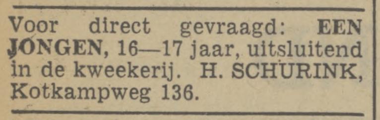 Kotkampweg 136 H. Schurink kweekerij advertentie Tubantia 22-1-1941.jpg