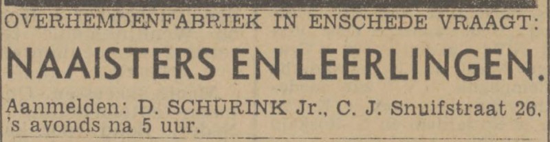 C.J. Snuifstraat 26 D. Schurink Jr. advertentie Twentsch nieuwsblad 21-1-1943.jpg