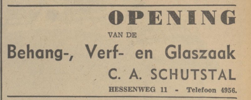 Hessenweg 11 Behang-, Verf- en Glaszaak C.A. Schutstal advertentie Tubantia 11-3-1937.jpg