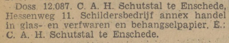Hessenweg 11 Schildersbedrijf annex handel in glas- en verfwaren en benhangselpapier C.A.H. Schutstal krantenbericht Tubantia 28-12-1939.jpg
