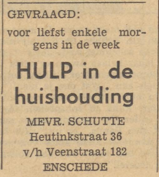 Heutinkstraat 36 vh Veenstraat 182 Mevr. Schutte advertentie Tubantia 4-3-1960.jpg