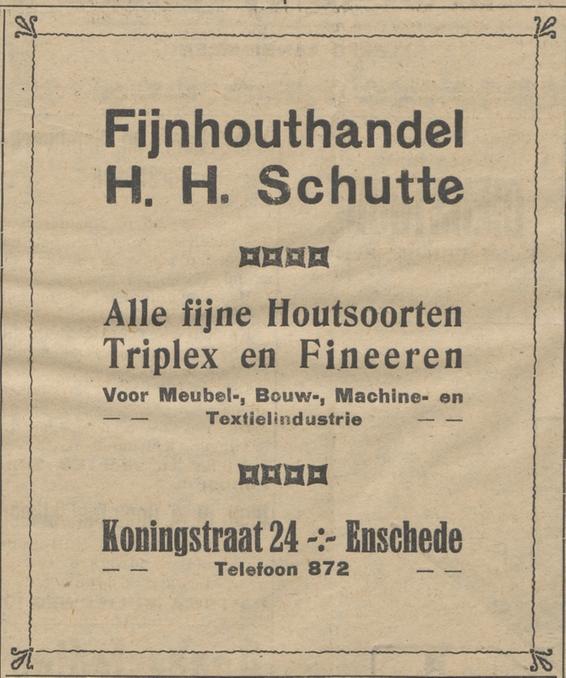 Koningstraat 24 Fijnhouthandel H.H. Schutte advertentie Nieuwe Winterswijksche Courant 11-9-1925.jpg