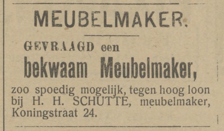 Koningstraat 24 H.H. Schutte meubelmaker advertentie Tubantia 14-6-1912.jpg