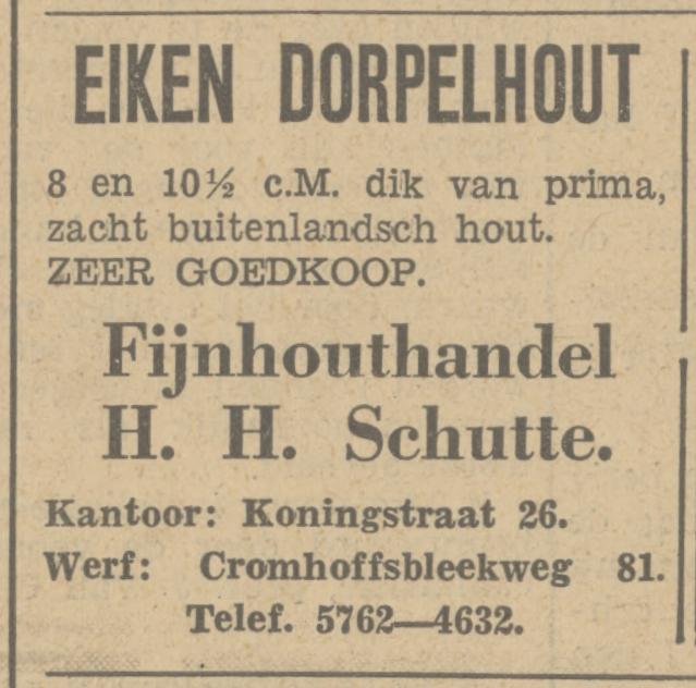 Cromhoffsbleekweg 81 werf Fijnhouthandel H.H. Schutte advertentie Tubantia 5-2-1934.jpg