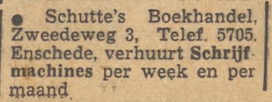 Zwedeweg 3 Schutte's Boekhandel advertentie Tubantia 10-5-1952.jpg