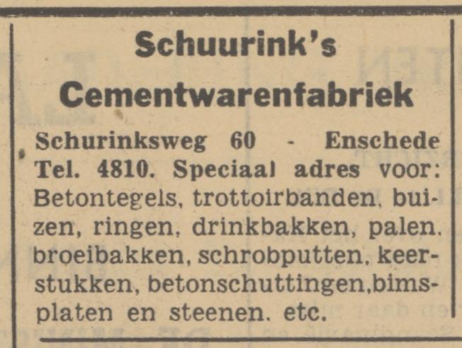 Schurinksweg 60 Schuurink's Cementwarenfabriek advertentie Tubantia 27-4-1940.jpg