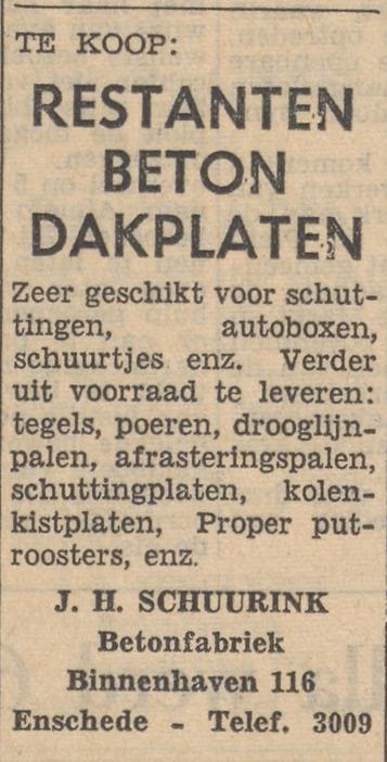 Binnenhaven 116 Betonfabriek J.H. Schuurink advertentie Tubantia 21-3-1957.jpg