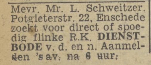 Potgieterstraat 22 Mr. L. Schweitzer advertentie Twentsch nieuwsblad 21-8-1943.jpg