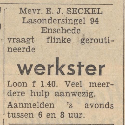 Lasondersingel 94 E.J. Seckel advertentie Tubantia 3-4-1962.jpg