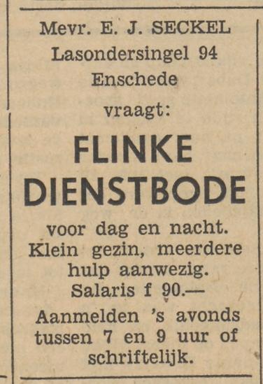 Lasondersingel 94 E.J. Seckel advertentie Tubantia 5-1-1956.jpg