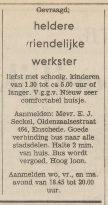Oldenzaalsestraat 464 Mevr. E.J. Seckel advertentie Tubantia 21-5-1971.jpg