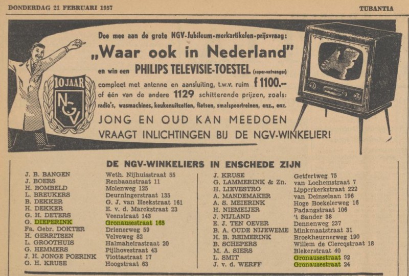 Gronausestraat 165 NGV winkelier G. Dieperink advertentie Tubantia 21-1-1957.jpg