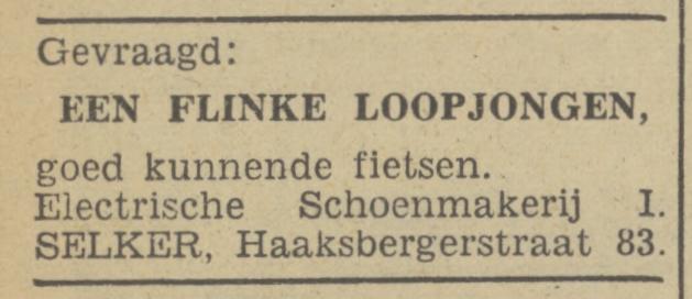Haaksbergerstraat 83 Electrische Schoenmakerij I. Selker advertentie Tubantia 29-1-1941.jpg