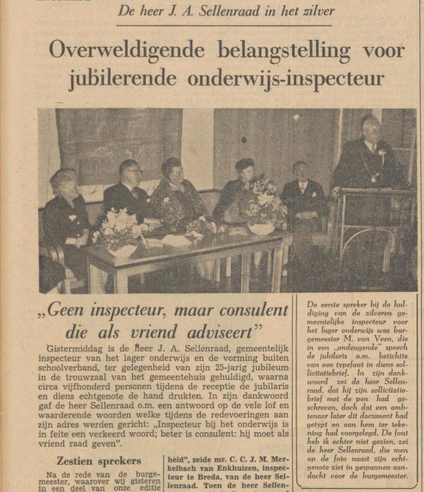 J.A. Sellenraad Gem. Inspecteur Onderwijs krantenbericht Tubantia 20-1-1955..jpg