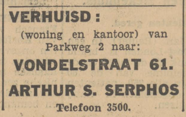 Vondelstraat 61 Arthur S. Serphos advertentie Tubantia 21-1-1935.jpg