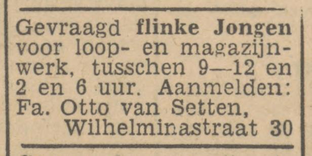 Wilhelminastraat 30 Fa. Otto van Setten advertentie Tubantia 23-1-1947.jpg