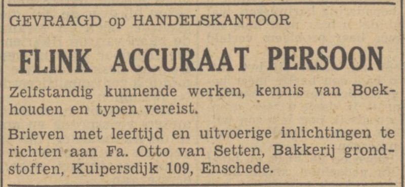 Kuipersdijk 109 Fa. Otto van Setten advertentie Tubantia 15-8-1949.jpg