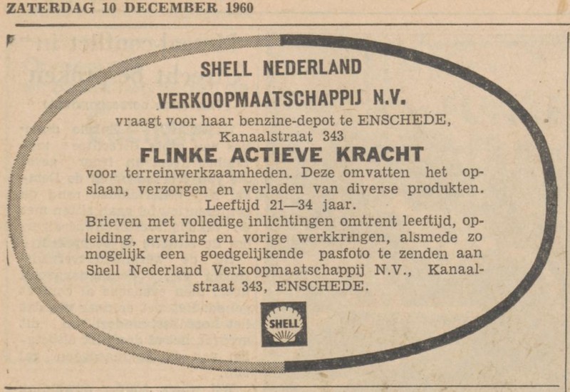 Kanaalstraat 343 Shell Verkoopmaatschappij N.V. advertentie Tubantia 10-12-1960.jpg