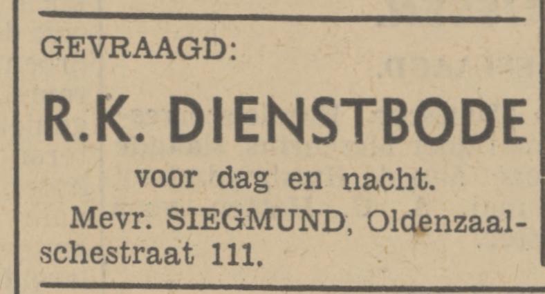 Oldenzaalsestraat 111 Mevr. Siegmund advertentie Tubantia 29-7-1939.jpg