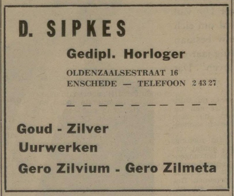 Oldenzaalsestraat 16 D. Sipkes advertentie Gereformeerd gezinsblad 13-5-1972.jpg