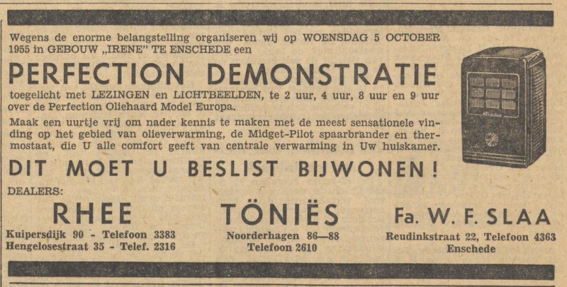 Reudinkstraat 22 Fa. W.F. Slaa advertentie Tubantia 4-10-1955.jpg