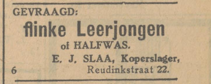 Reudinkstraat 22 E.J. Slaa Koperslager advertentie Tubantia 12-9-1929.jpg
