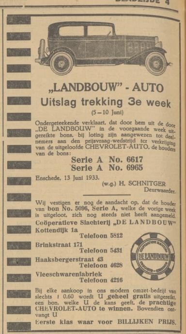 Kottendijk 1a Coöperatieve Slachterij De Landbouw advertentie Tubantia 13-6-1933.jpg