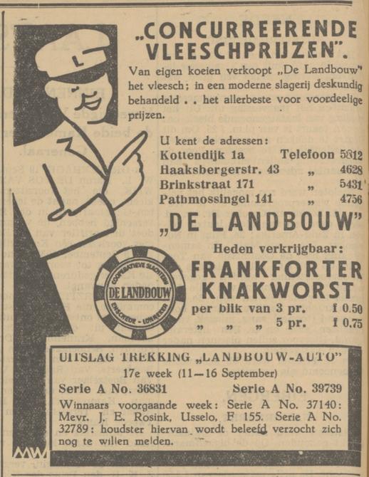 Brinkstraat 171 slagerij De Landbouw telf. 5431. advertentie Tubantia 19-9-1933.jpg