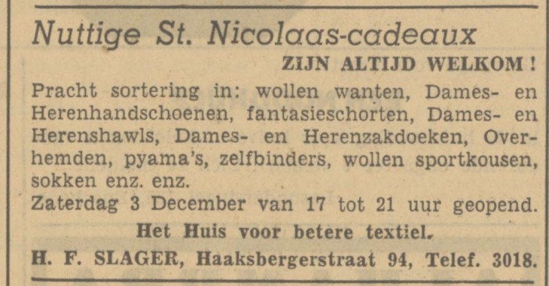 Haaksbergerstraat 94 H.F. Slager advertentie Tubantia 1-12-1949.jpg