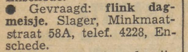 Minkmaatstraat 58a Slager advertentie Tubantia 22-2-1957.jpg