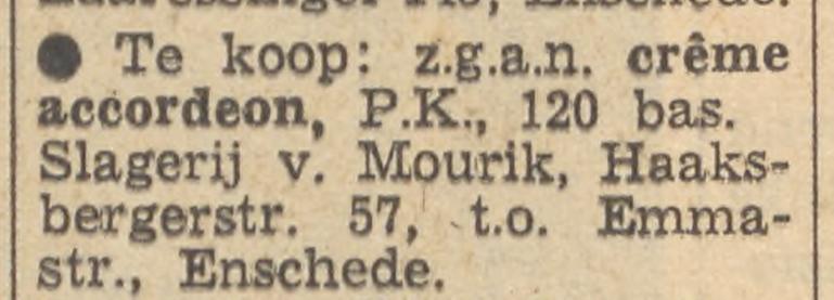 Haaksbergerstraat 57 Slagerij van Mourik advertentie Tubantia 8-3-1962.jpg