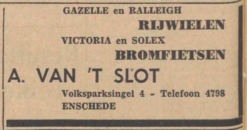 Volksparksingel 4 A. van 't Slot advertentie Tubantia 17-5-1955.jpg