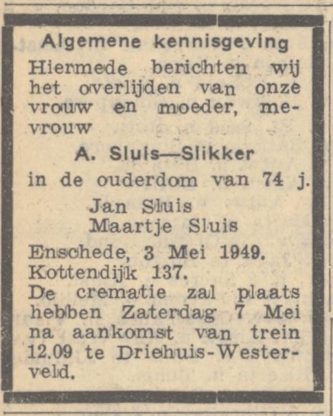 Kottendijk 137 M. Sluis advertentie Algemeen Handelsblad 6-5-1949.jpg