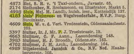 Burgemeester Stroinkstraat N.V.  P. Sluis Pluimvee- en Vogelvoederfabrieken. Telefoongids 1950..jpg