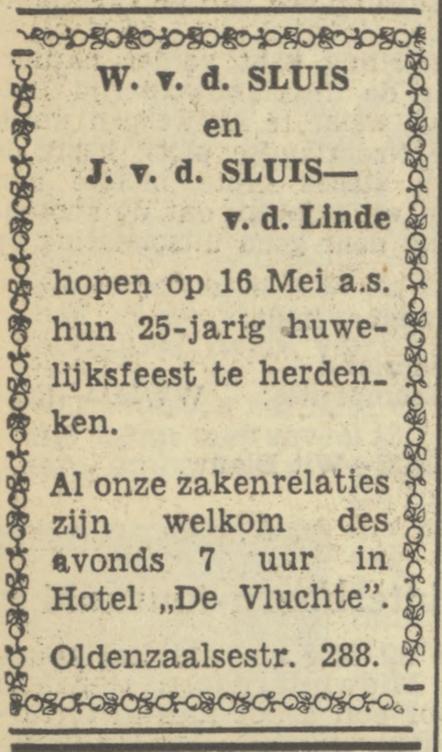 Oldenzaalsestraat 288 W. v.d. Sluis advertentie Tubantia 12-5-1950.jpg