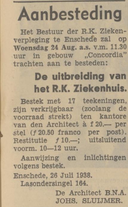 Lasondersingel 164 Architect J. Sluijmer advertentie Tubantia 26-7-1938.jpg