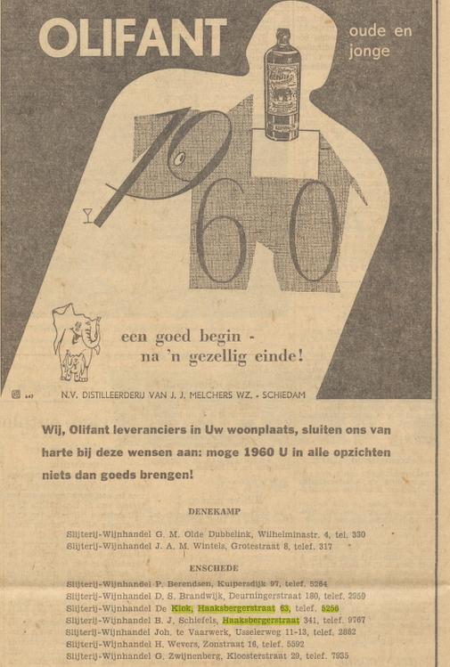 Haaksbergerstraat 63 slijterij De Klok advertentie Tubantia 30-12-1959.jpg