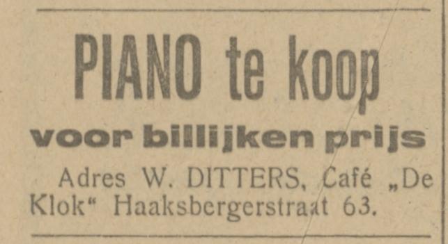 Haaksbergerstraat 63 W. Ditters cafe De Klok advertentie Tubantia 11-3-1920.jpg